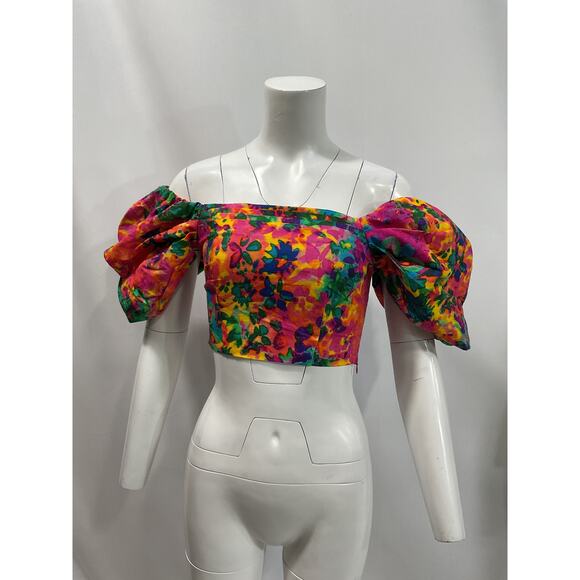 Elliatt 'Rae' Pink Cotton Blend Off Shoulder Puff Sleeve Top Size XS - NWT - Picture 2 of 5